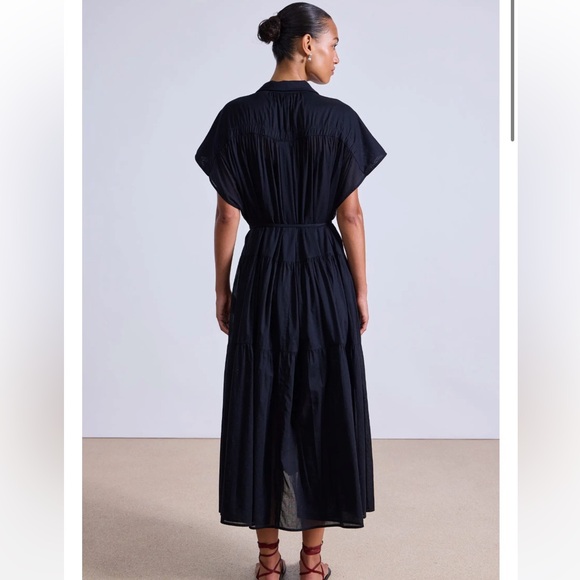 NWT Apiece Apart Black Cotton Voile Light weight Belted Midi Dress - Picture 4 of 7